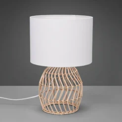 Lámpara mesa Rike, armazón ratán y pantalla textil