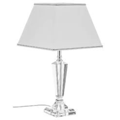 Lámpara mesa Veronique, pie estrecho, blanco/cromo