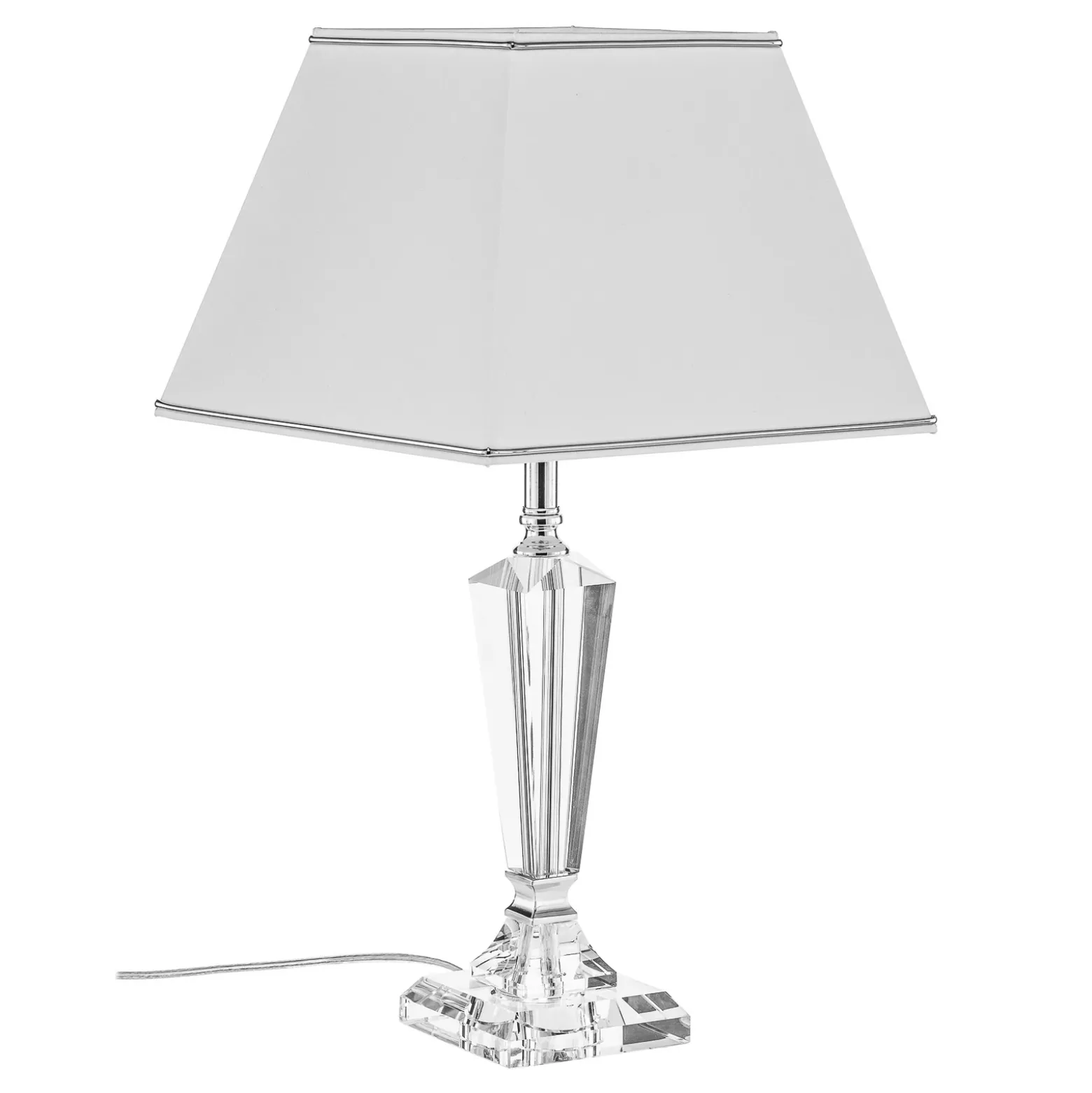 Lámpara mesa Veronique, pie estrecho, blanco/cromo