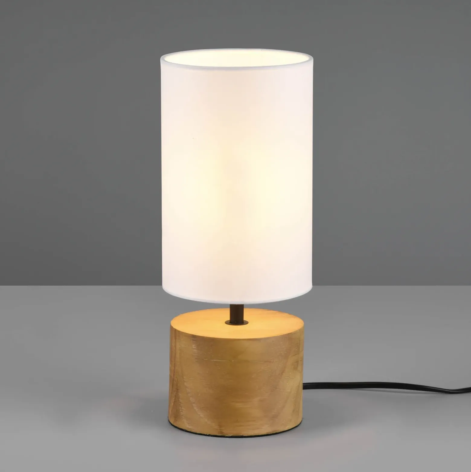 Lámpara mesa Woody madera/tejido, cilindro, blanco
