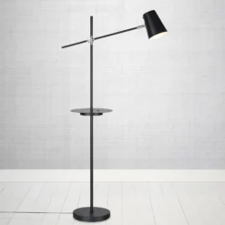 Lámpara pie Linear, estación de carga USB, negro