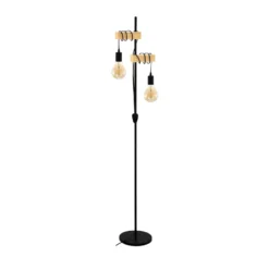 Lámpara pie Townshend 2 luces negro/madera clara