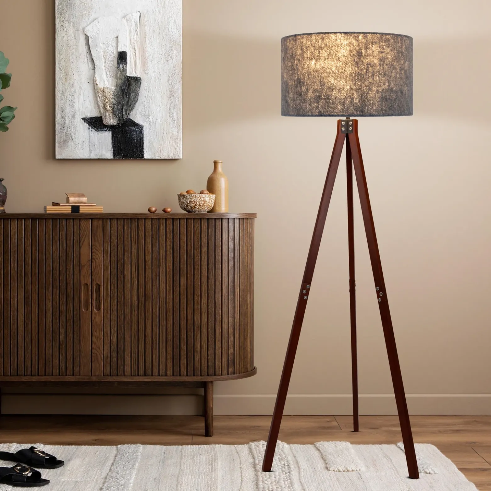 Lámpara pie 2072528 trípode madera pantalla textil