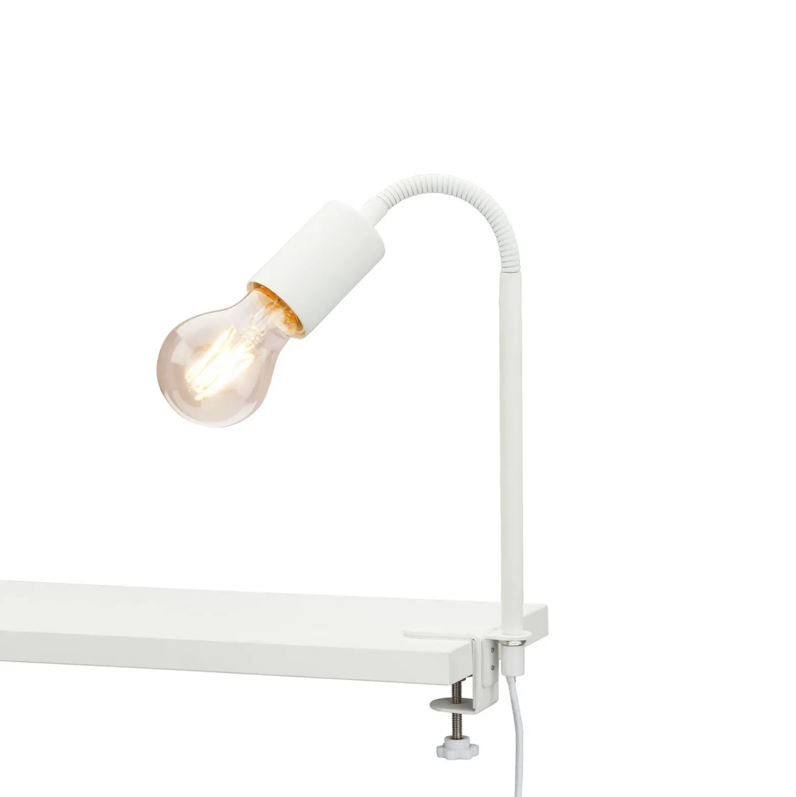 Lámpara pinza Krampo Retro, brazo flexible, blanco