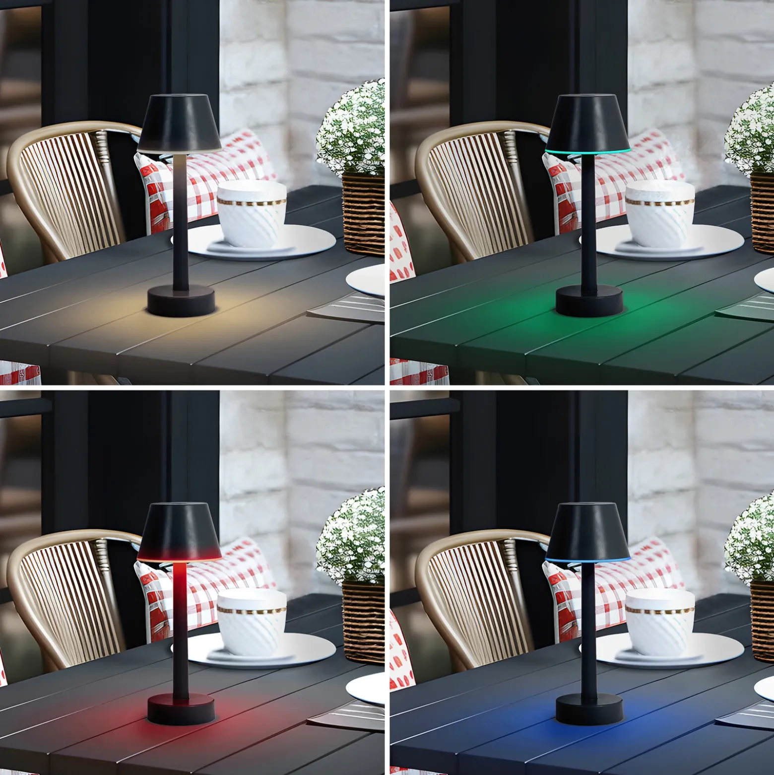 Lámpara recargable Lindby LED Gaja, negra, USB, IP44, RGBW, atenuable.