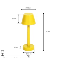 Lámpara recargable Lindby LED Gaja, amarilla, USB, IP44, RGBW, atenuable