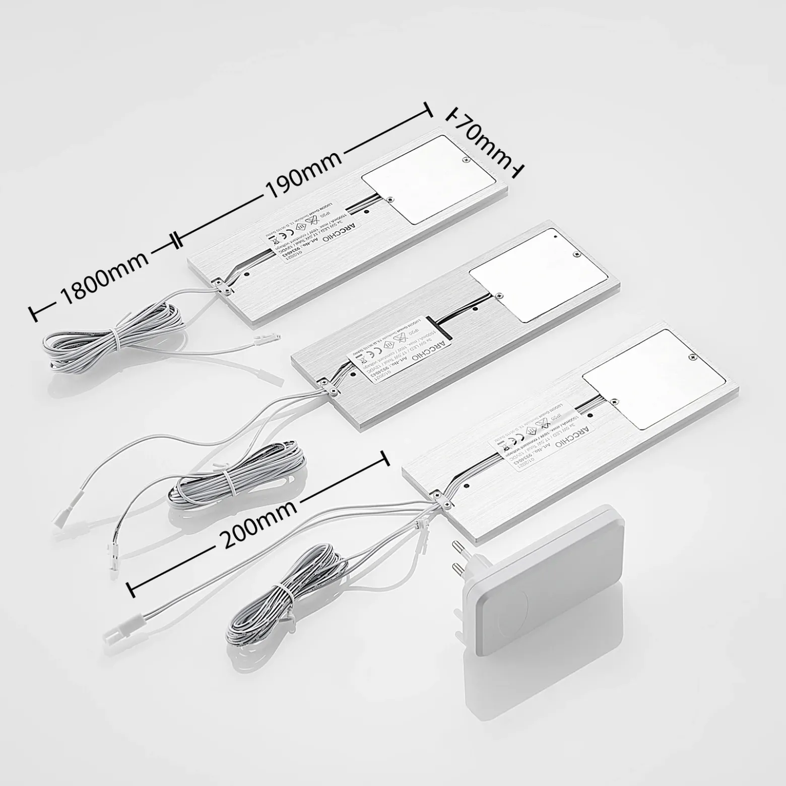 lámparas LED bajo mueble Arcchio Nortra, juego de 3, gris, color aluminio