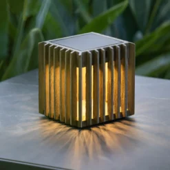 Lámpara solar de sobremesa Verti LED, gris teca, 3.000 K, 300 lm