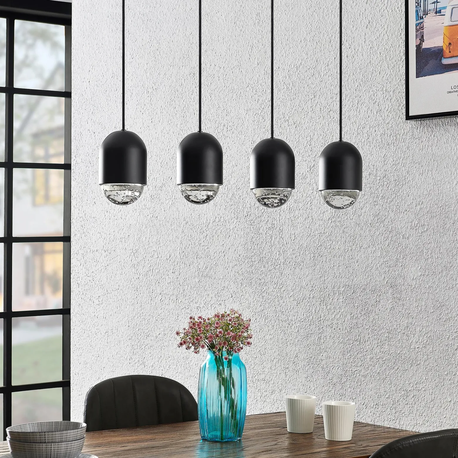 Lucande Amielle lámpara colgante, 4 luces, negro