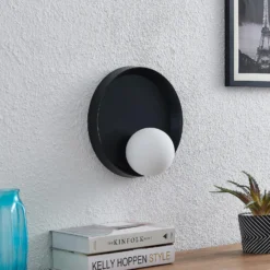 Lucande Andelina lámpara de pared, redondo, negro