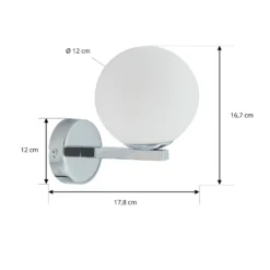 Lucande aplique de pared Bidolo, color cromo, cristal, Ø 12 cm, IP44