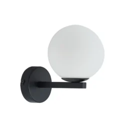 Lucande aplique de pared Bidolo, negro, cristal, Ø 12 cm, IP44