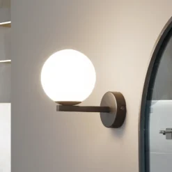 Lucande aplique de pared Bidolo, negro, cristal, Ø 12 cm, IP44