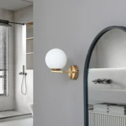 Lucande aplique de pared Bidolo, color latón, cristal, 12 cm, IP44