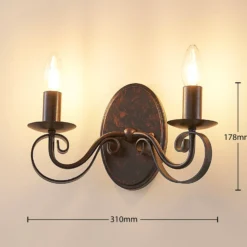 Lucande aplique de pared Caleb, 2 luces, color óxido, metal, E14