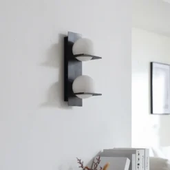 Lucande aplique de pared Kulka, 2 luces, negro, cristal, G9