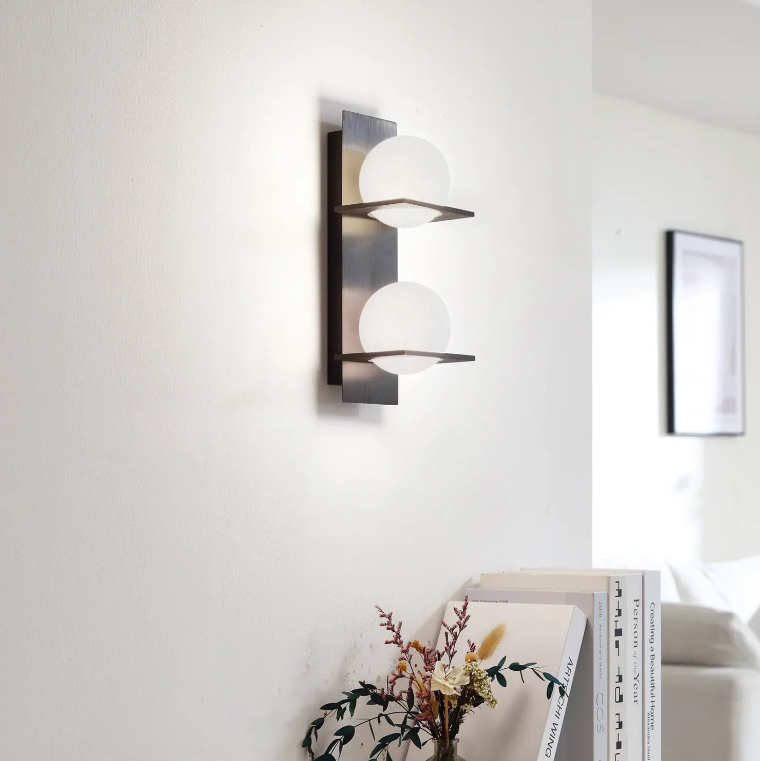 Lucande aplique de pared Kulka, 2 luces, negro, cristal, G9