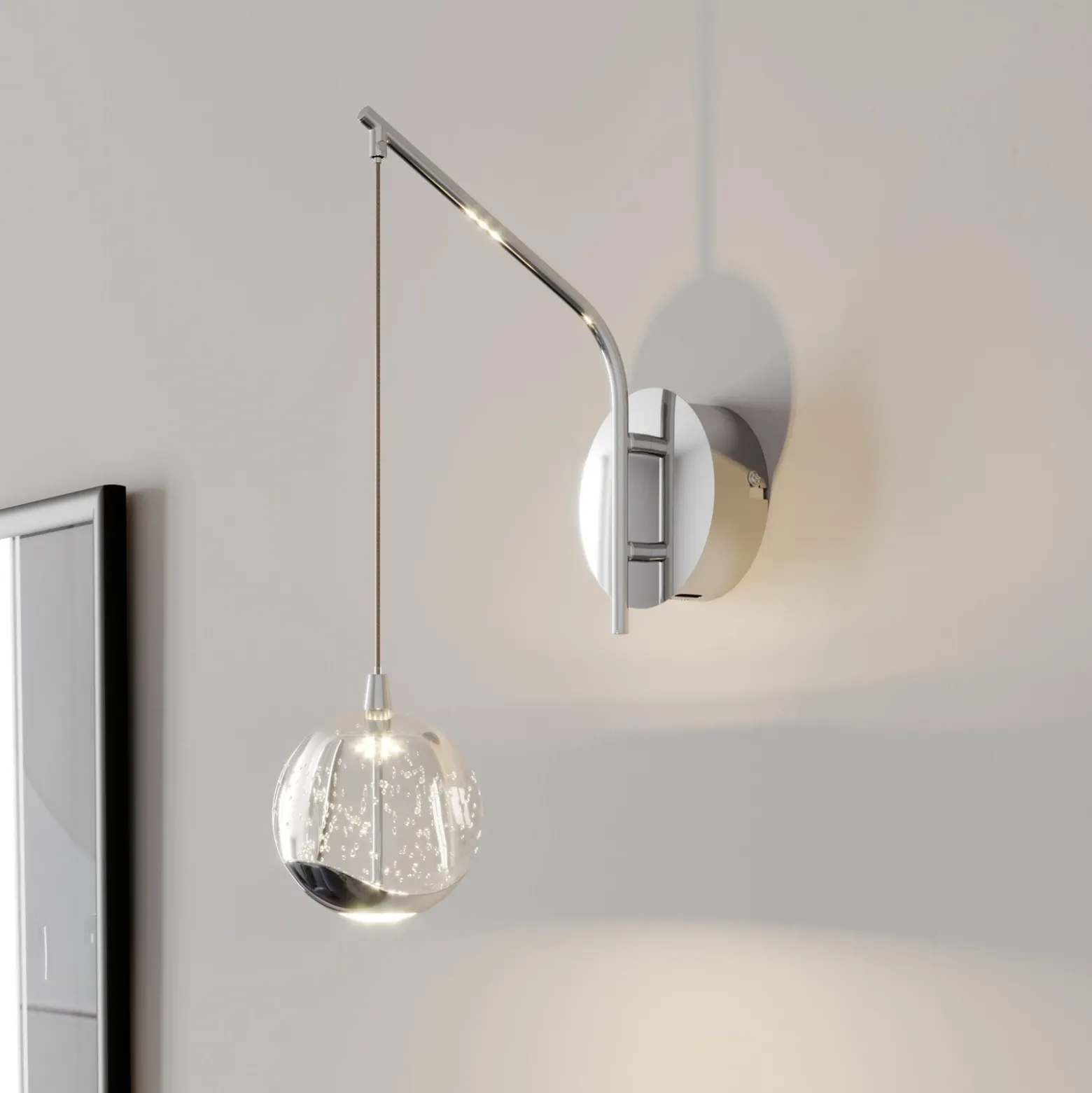 Lucande Aplique de pared LED Hayley, color cromo, cristal, altura 34 cm