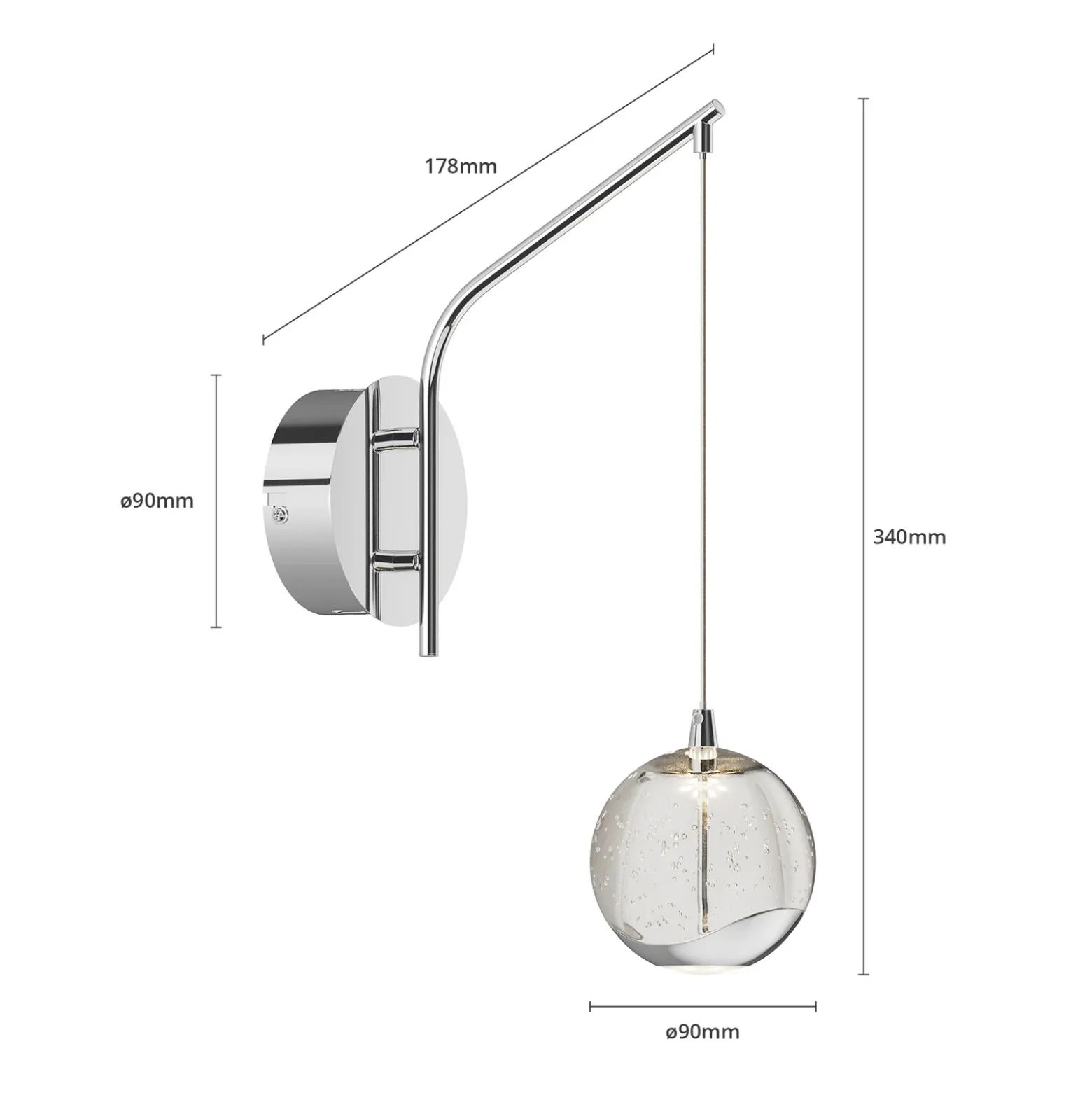 Lucande Aplique de pared LED Hayley, color cromo, cristal, altura 34 cm