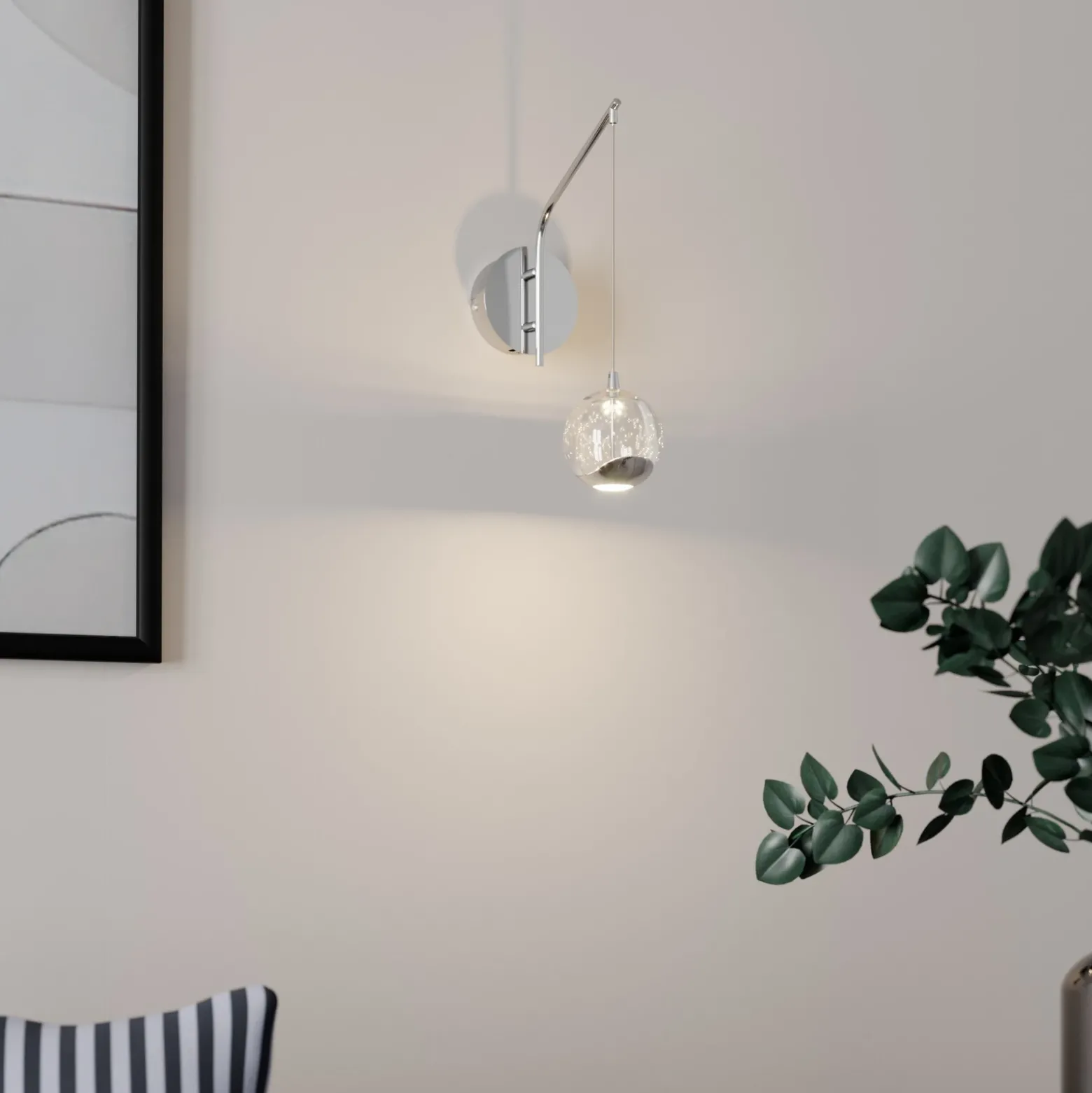 Lucande Aplique de pared LED Hayley, color cromo, cristal, altura 34 cm