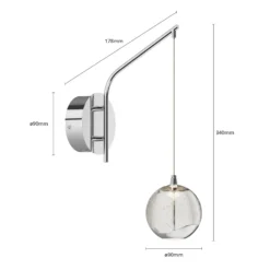 Lucande Aplique de pared LED Hayley, color cromo, cristal, altura 34 cm