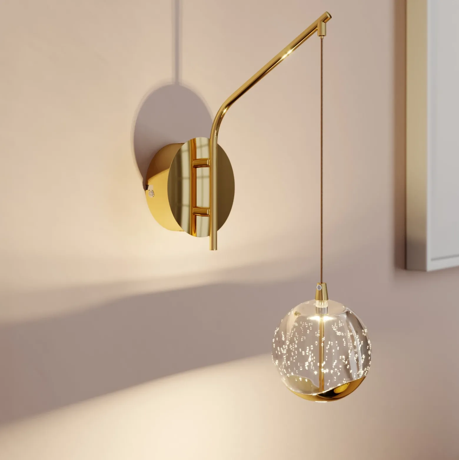 Lucande aplique de pared LED Hayley, color dorado, cristal, 34 cm de altura