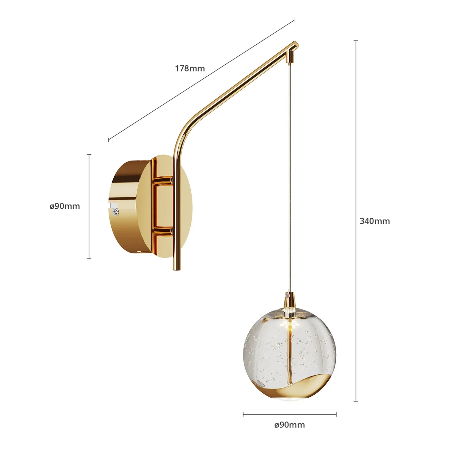 Lucande aplique de pared LED Hayley, color dorado, cristal, 34 cm de altura