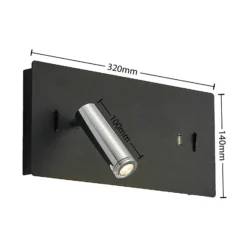 Lucande Aplique de pared LED Kimo, 32 cm, negro, aluminio, USB