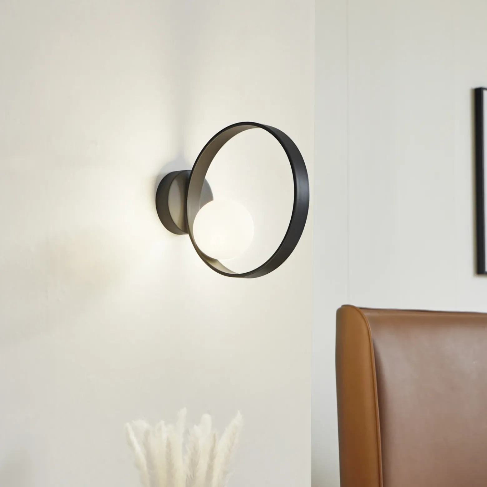 Lucande Aplique de pared LED Luneo, negro/opal, cristal, 30 cm