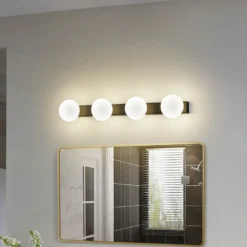 Lucande aplique de pared LED para baño Myrra, negro, cristal, 60 cm, IP44