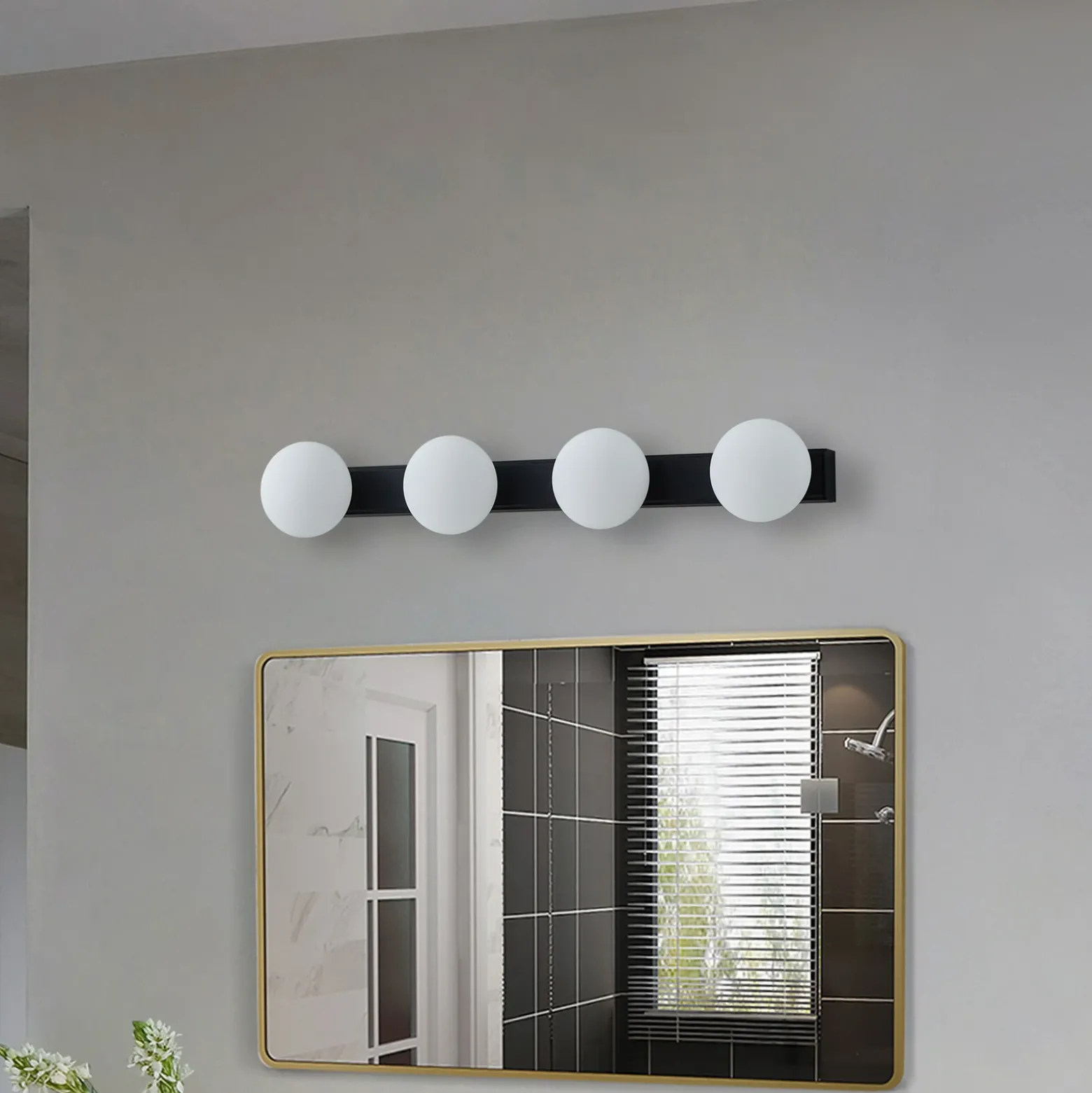 Lucande aplique de pared LED para baño Myrra, negro, cristal, 60 cm, IP44