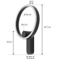 Lucande Aplique de pared LED Yekta, directo, negro, atenuable