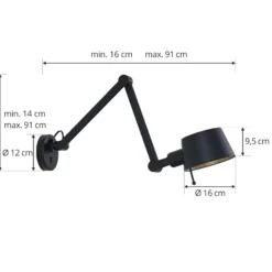 Lucande aplique de pared Silka, negro, metal, 9,5 cm de altura