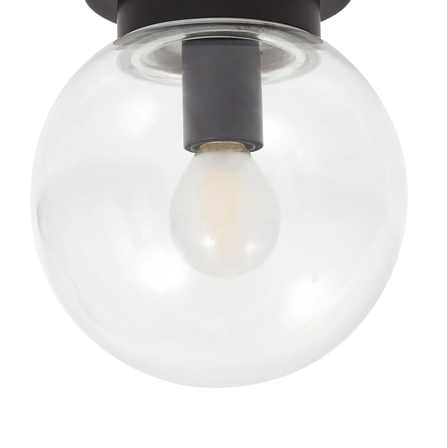 Lucande Badolo plafón, negro, cristal, Ø 15 cm, IP44