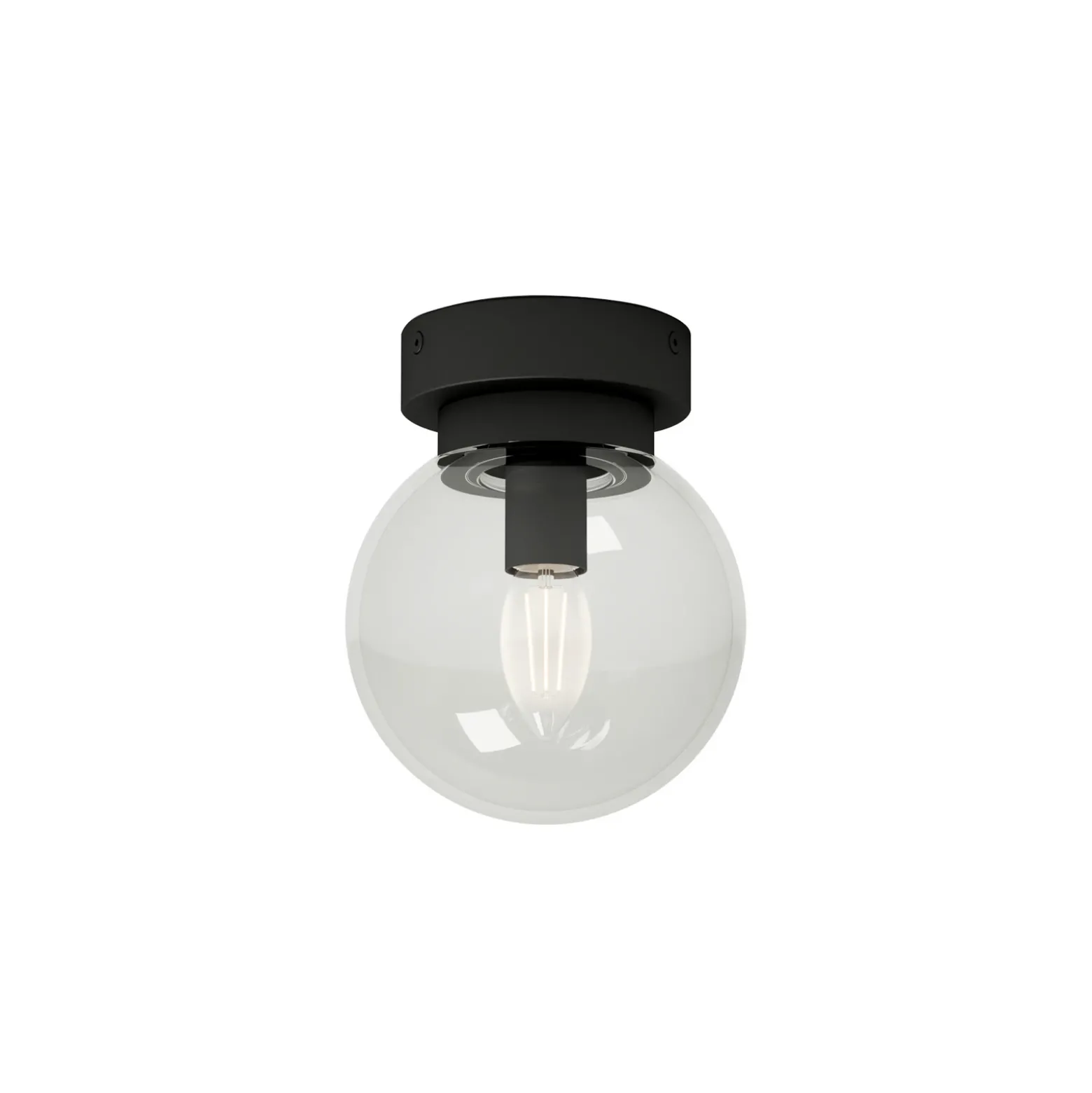 Lucande Badolo plafón, negro, cristal, Ø 15 cm, IP44
