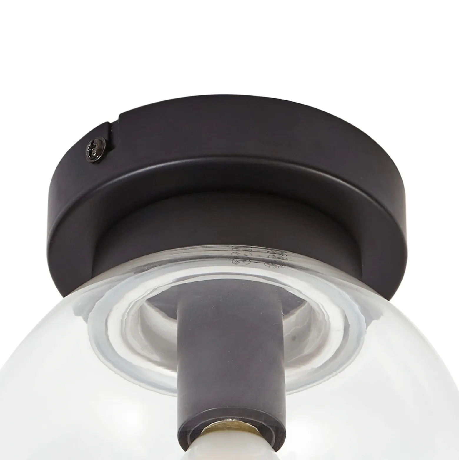 Lucande Badolo plafón, negro, cristal, Ø 15 cm, IP44