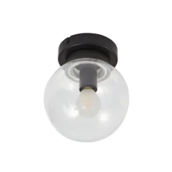 Lucande Badolo plafón, negro, cristal, Ø 15 cm, IP44