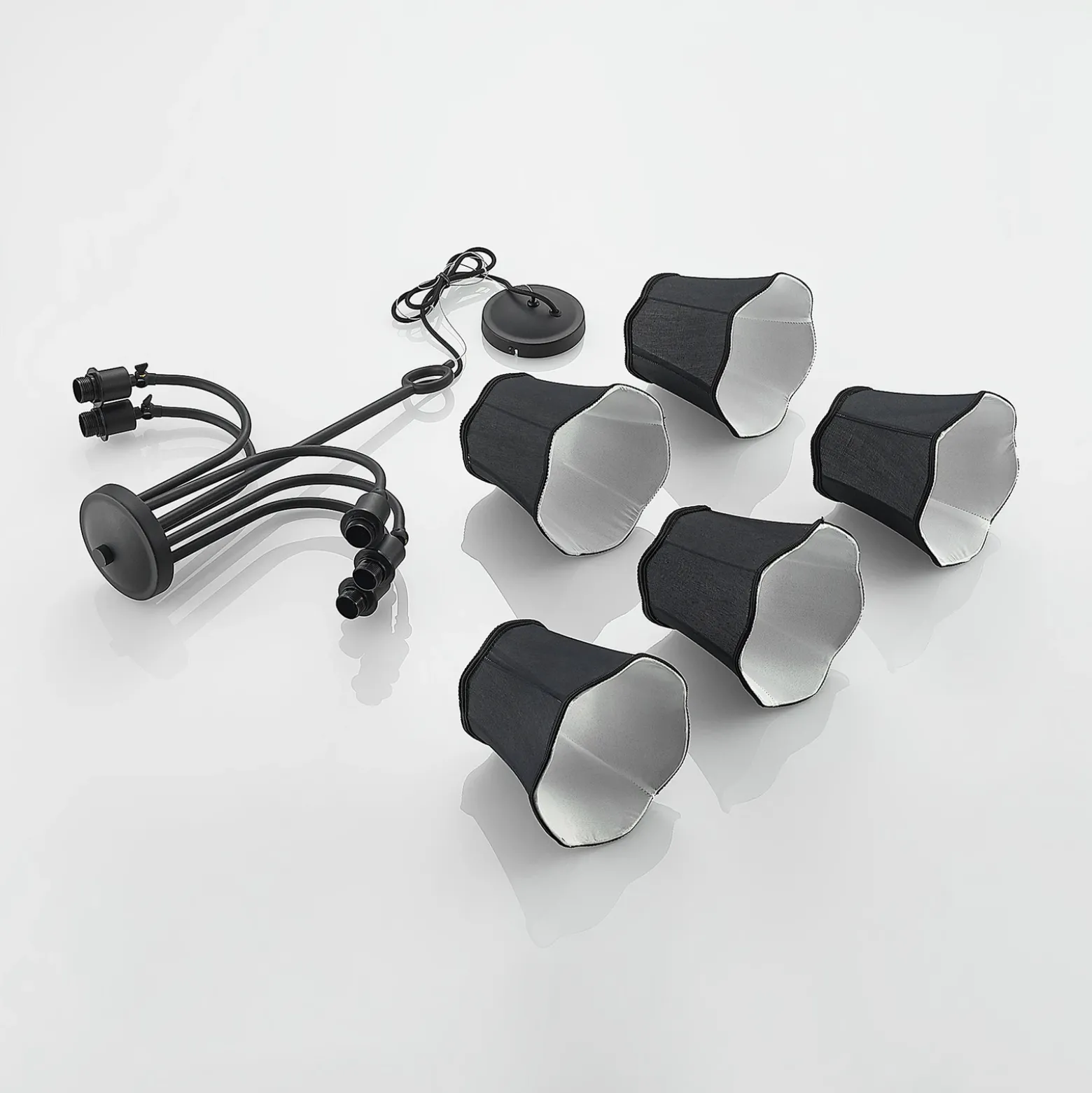 Lucande Binta lámpara colgante, 5 luces, negro