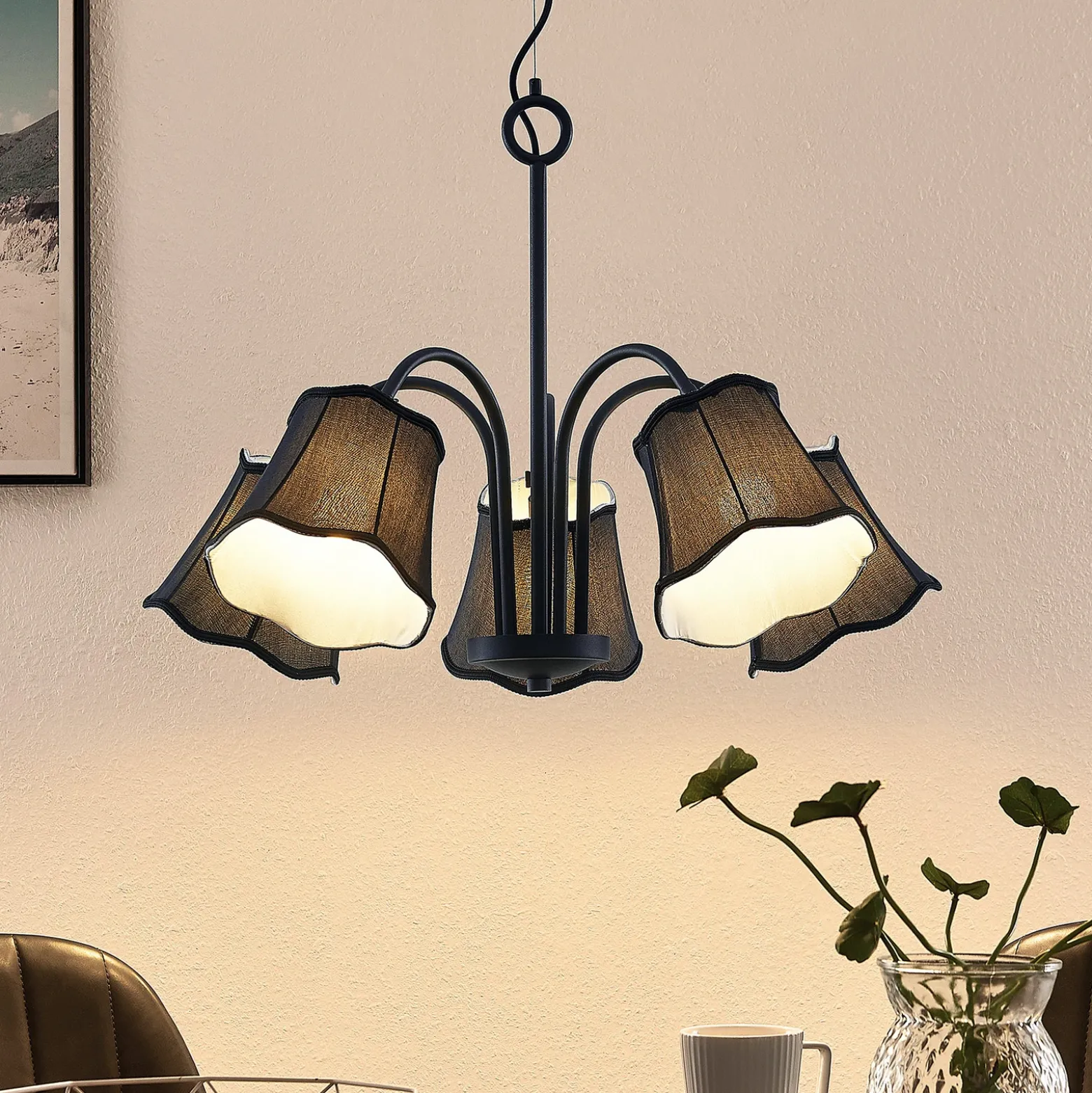 Lucande Binta lámpara colgante, 5 luces, negro