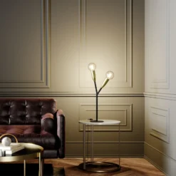 Lucande Carlea lámpara de mesa 2 luces latón negro