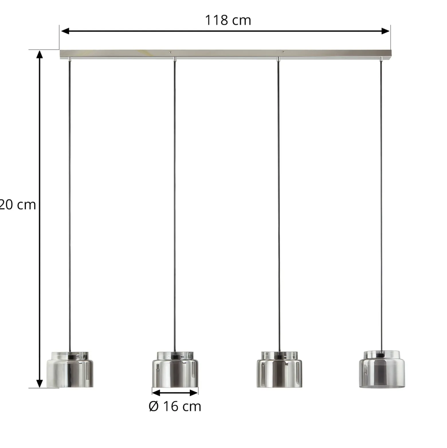 Lucande Diano lámpara colgante, gris humo, 4 luces