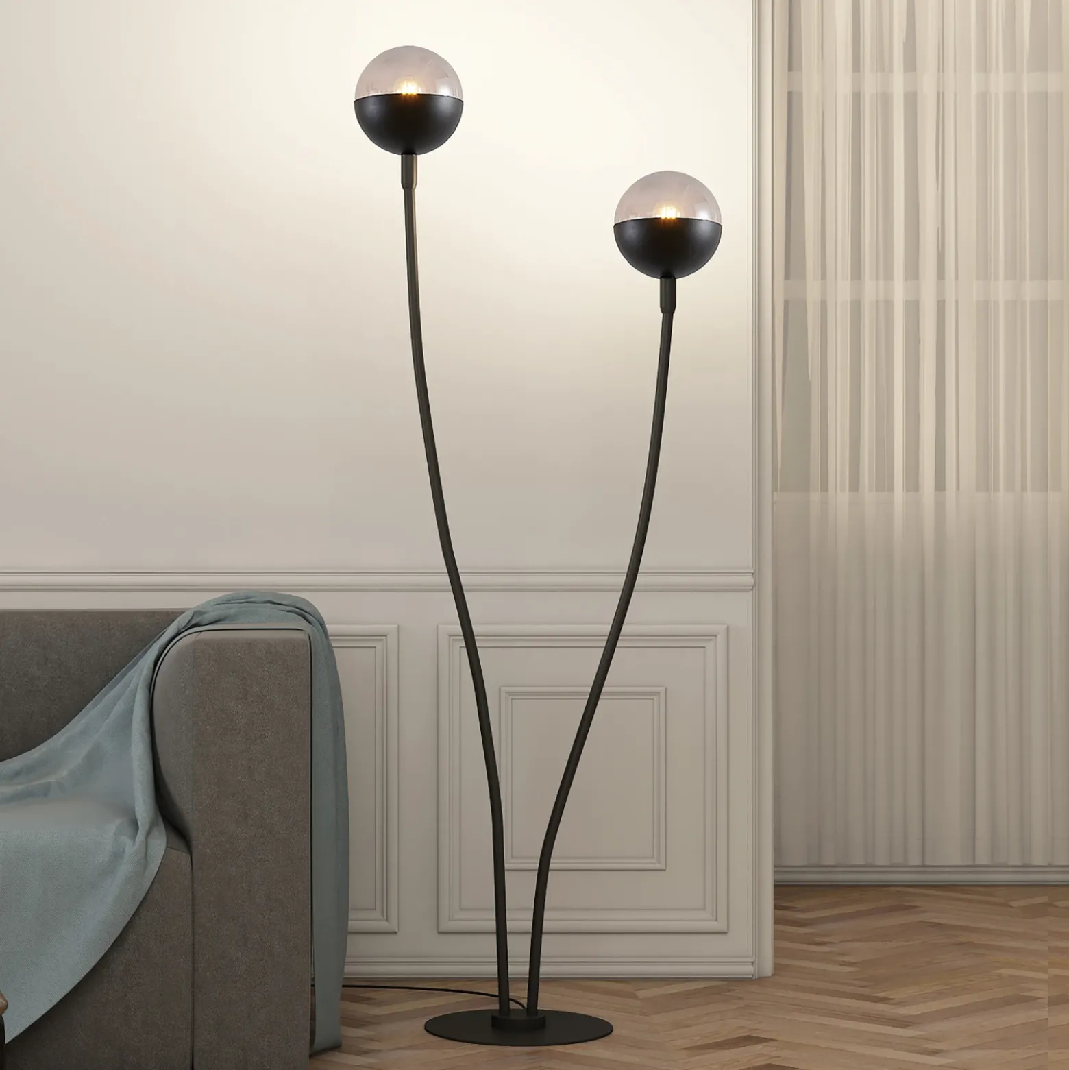 Lucande Dustian lámpara de pie, 2 luces