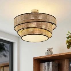 Lucande Elowen plafón, Ø 56 cm, ratán, bambú