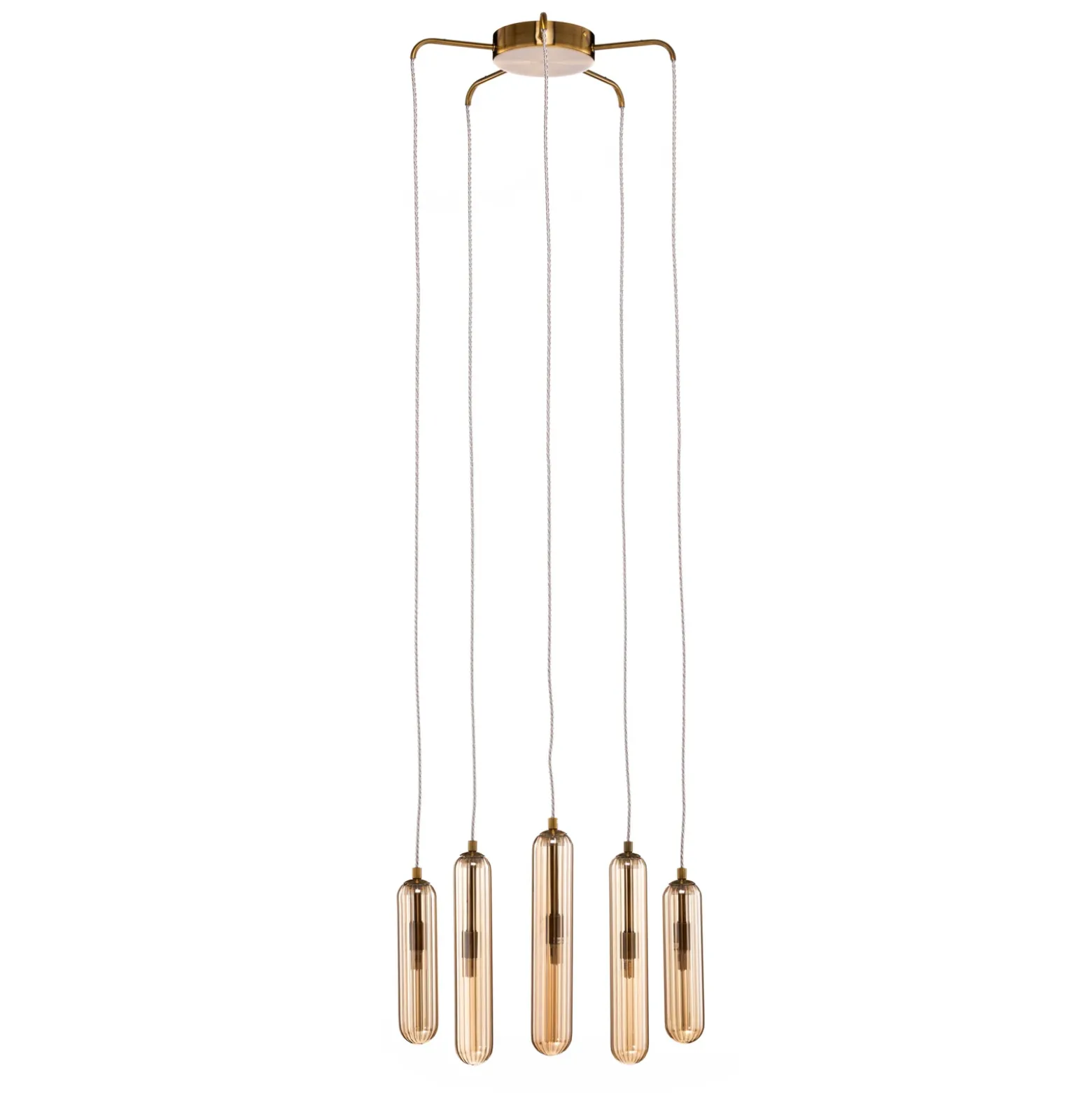 Lucande Freylin lámpara colgante, 5 luces, ámbar, cristal, 48 cm