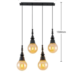 Lucande Gesja colgante, 4 luces, largo, negro