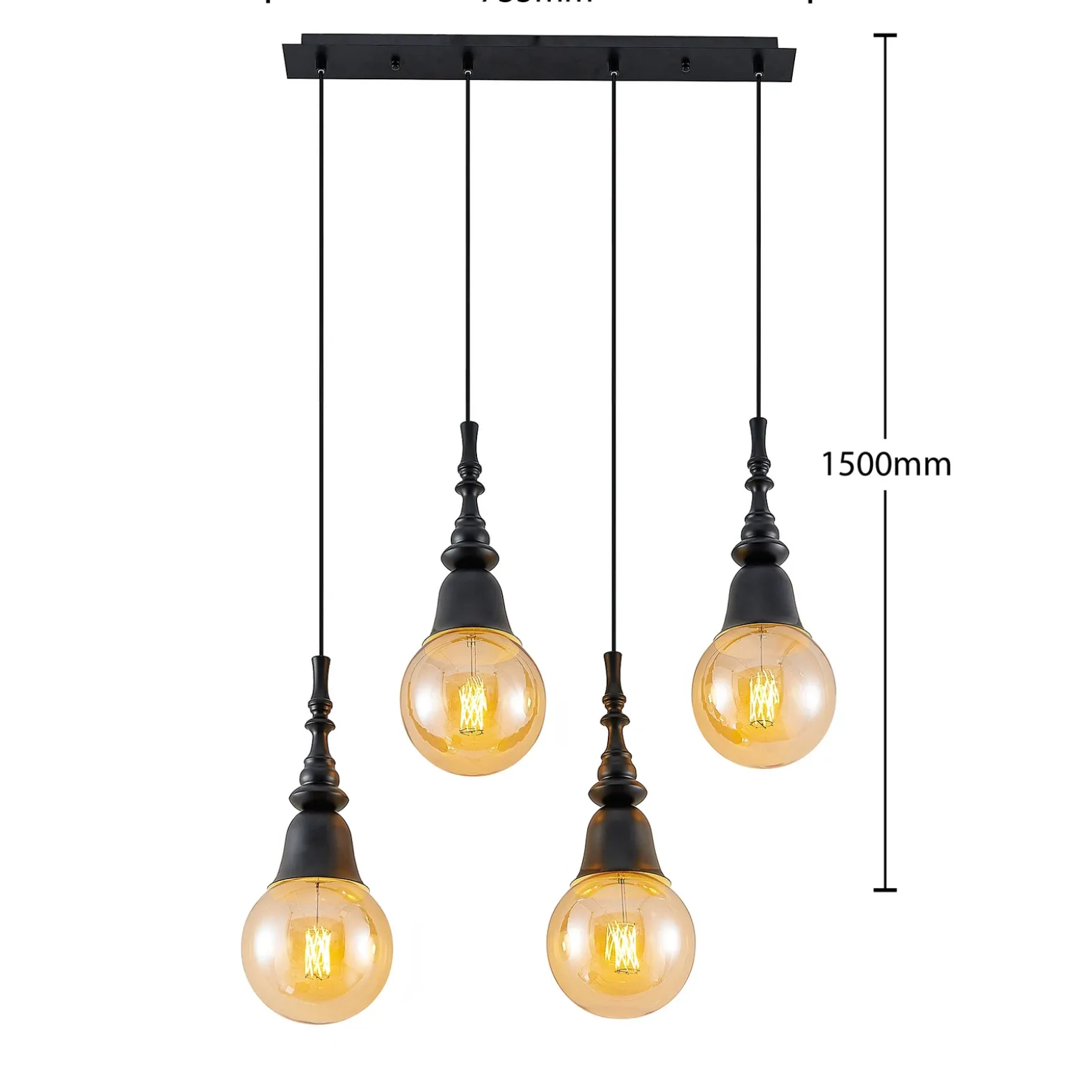 Lucande Gesja colgante, 4 luces, largo, negro