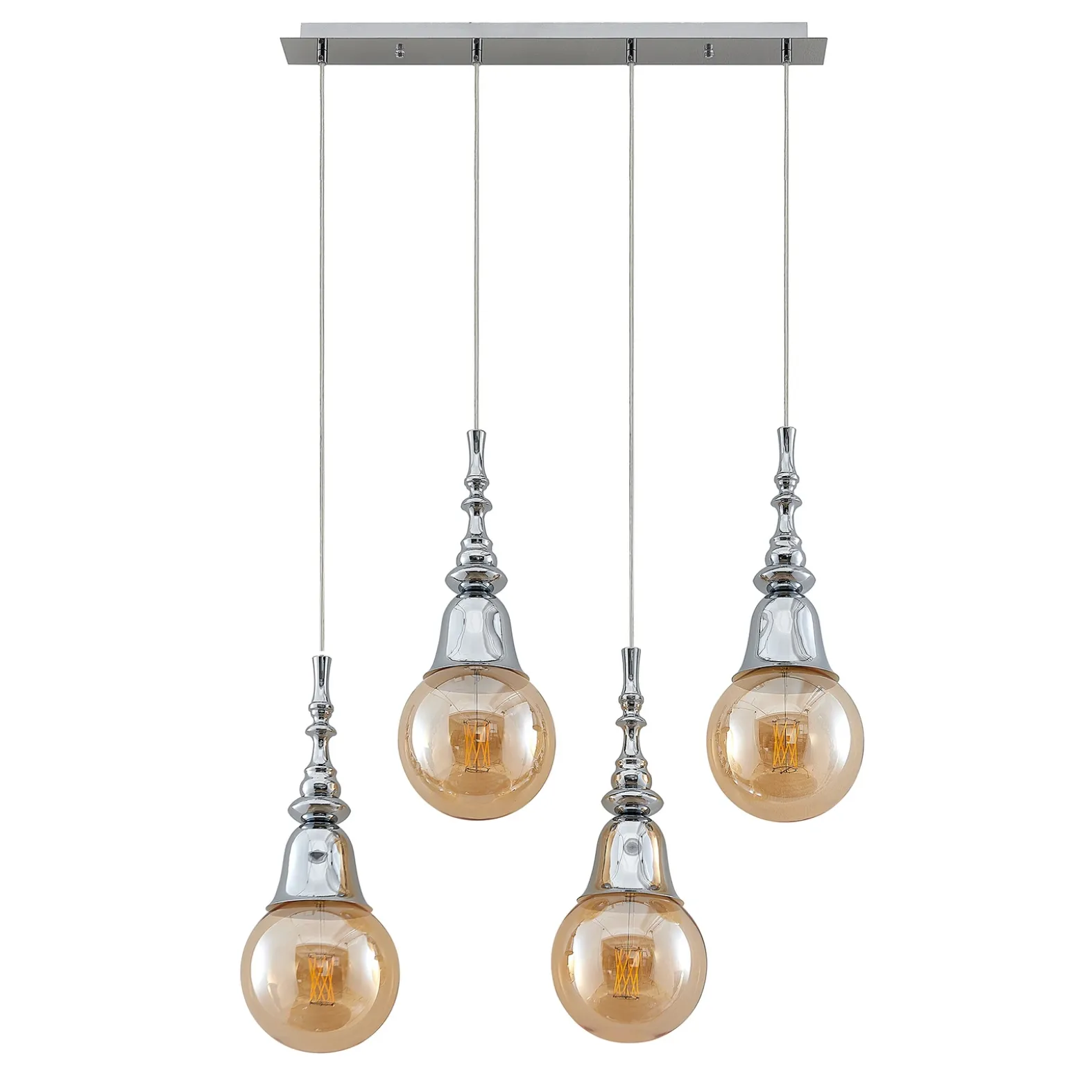 Lucande Gesja colgante, 4 luces, largo, cromo