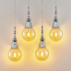 Lucande Gesja colgante, 4 luces, largo, cromo