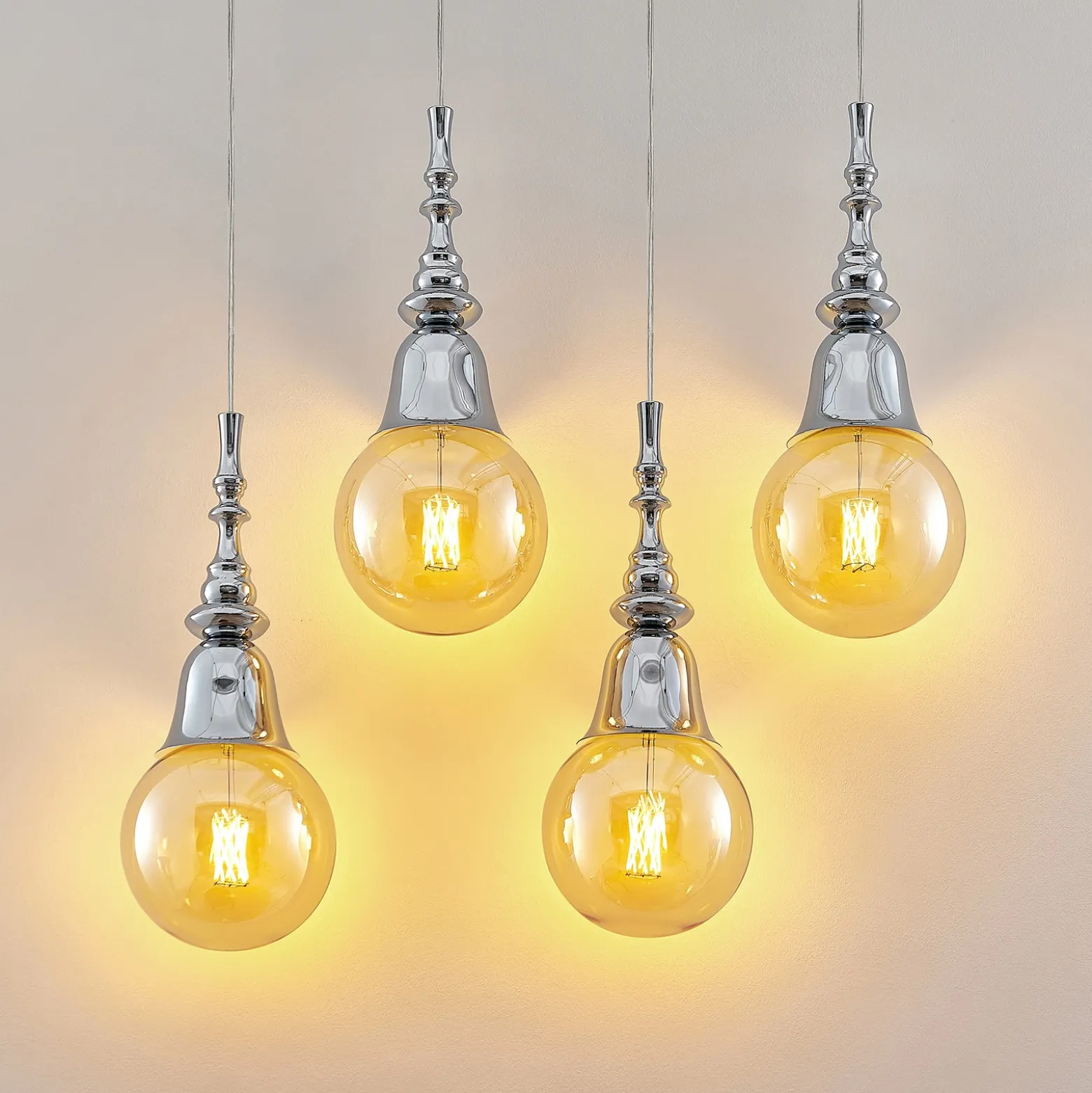 Lucande Gesja colgante, 4 luces, largo, cromo