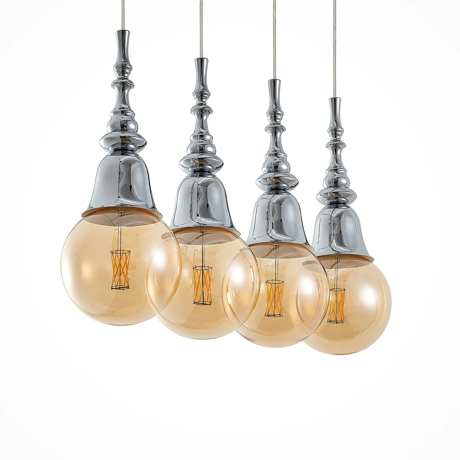 Lucande Gesja colgante, 4 luces, largo, cromo